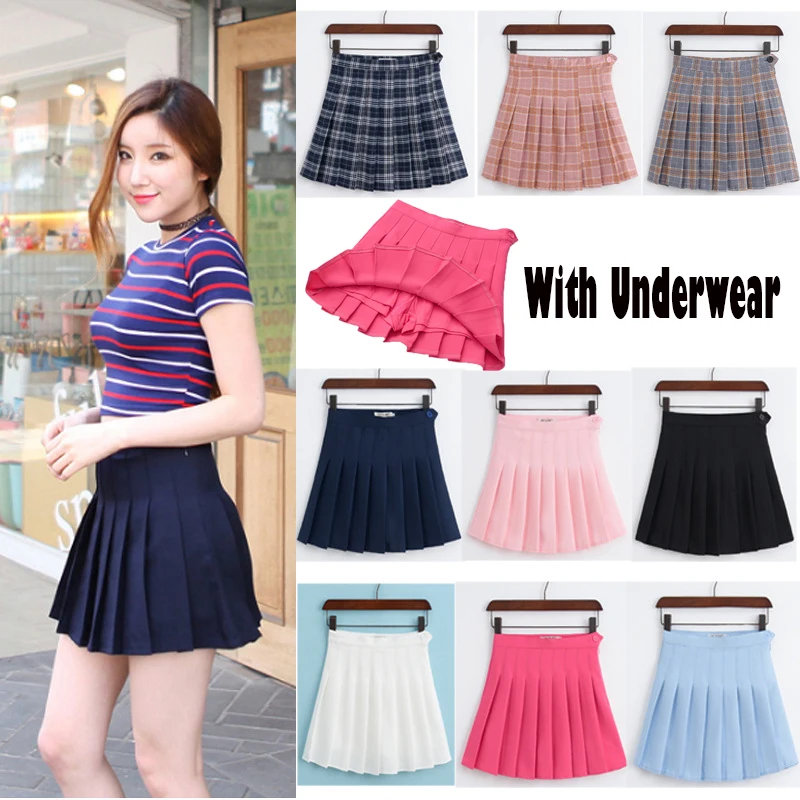 

Cute Japanese Preppy School Girls Skirts With Shorts Under Women Mini Saias Sailor JK Uniform High Waist Pleated Skirt