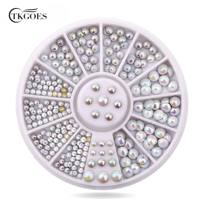 

TKGOES Mix 3 Sizes Semi-circle Pearl Flatback Glitter Nail Rhinestone Studs Wheel Set Hot DIY Nail Art Decoration Styling Tools