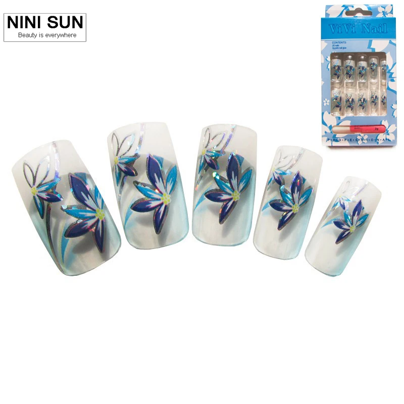 2016 French Fake Nails With Designs Flower Pattern Nail Tips unghie finte Tips Nail Vibrating font