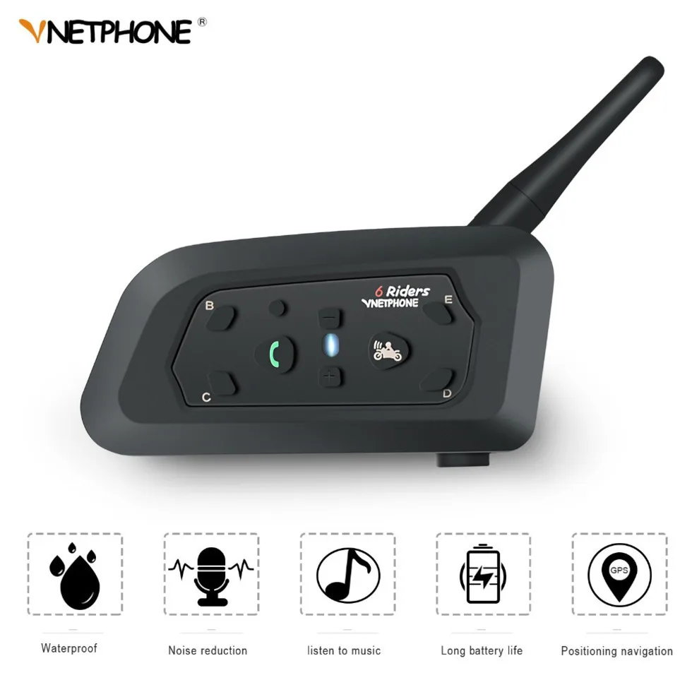 

VNETPHONE V6 Intercom Helmet Bluetooth Headset Motorcycle Communication Intercomunicador 6 Riders Interphone Speaker MP3 GPS