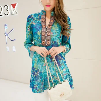 

Summer Women Blouses Chinese Style New Plus Size XXXXL Chiffon Blusa Top Floral Printed Woman Tunic Clothing Vintage Female Tops