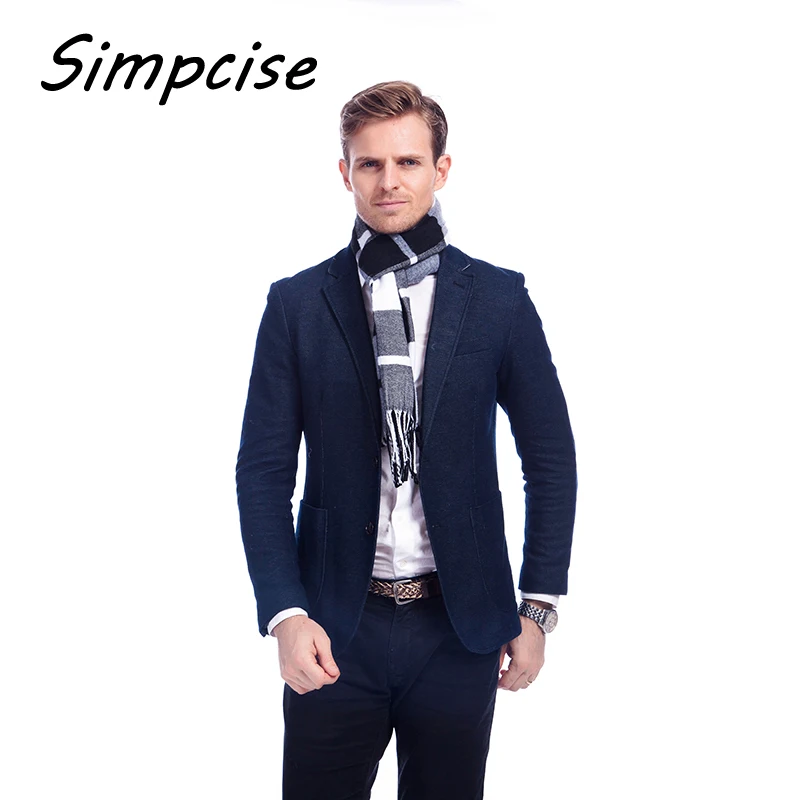Designer Unisex Polyester Fiber Wool Cashmere Blend Plaid Warm Scarf 2016 New Charming Man Scarves A3A17537 mens navy scarf