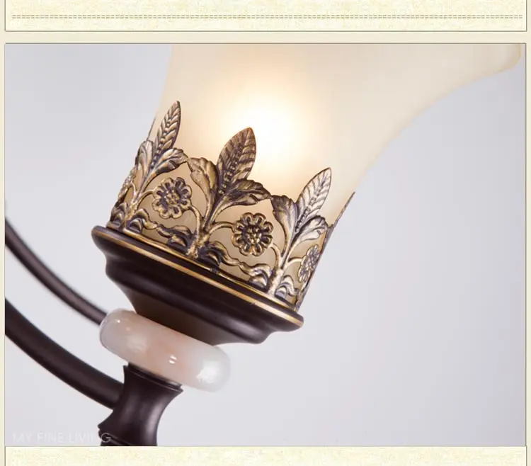 Американский Винтаж люстры для гостиной украшения дома Освещение E27 светодиодные лампы черный кованого железа белый стеклянный абажур