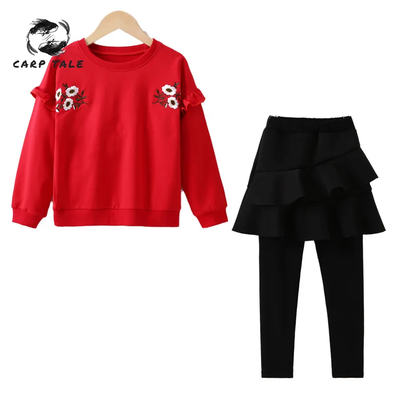 

Girls spring suit 2019 new children's big children fashion embroidery flower shirt + skirt pants two sets of children's clothing
