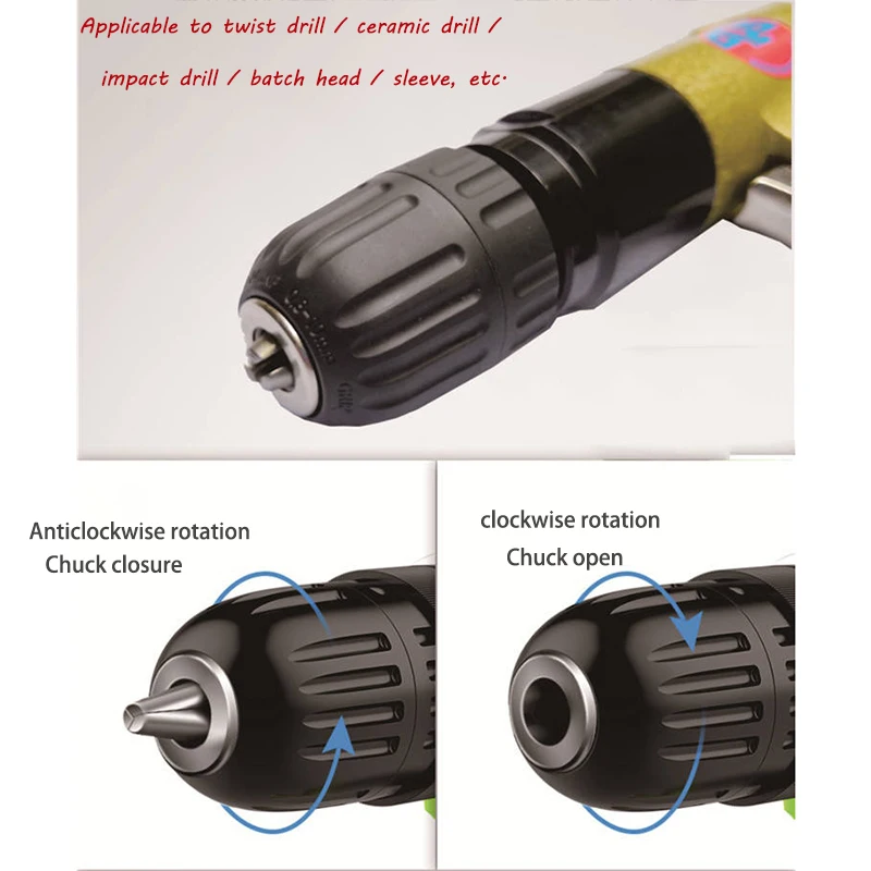 3/8" 1800rpm High-speed Cordless Pistol Type Pneumatic Gun Drill Reversible Air Drill Tools for Hole Drilling