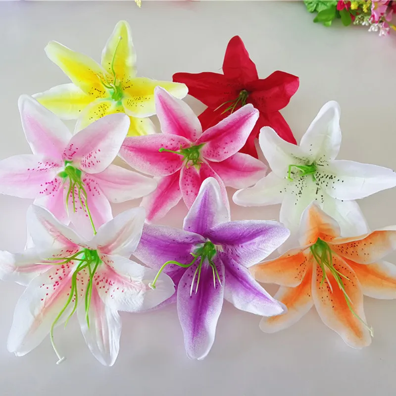 10Pcs 13CM Artificial Lily Silk Flowers Heads Simulation Lilies Wedding