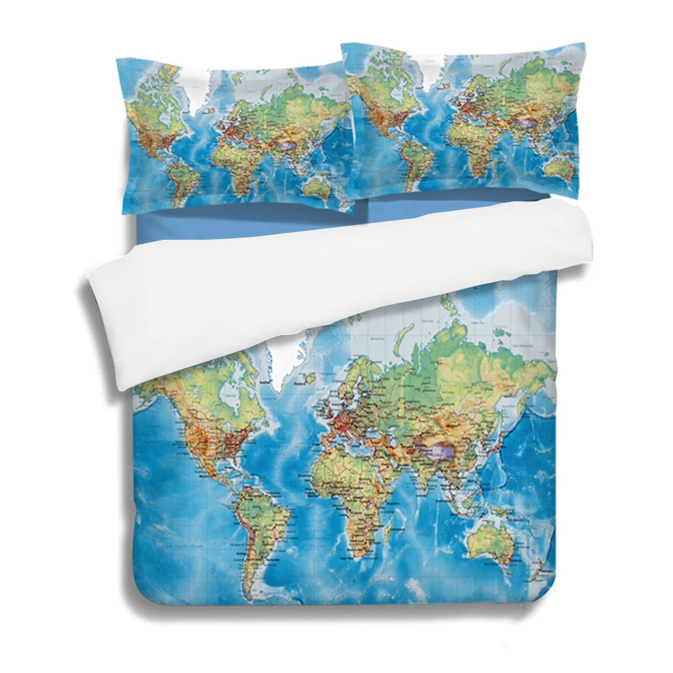 3d World Map Bedclothes Microfiber Comfortable Uk Double King Bed