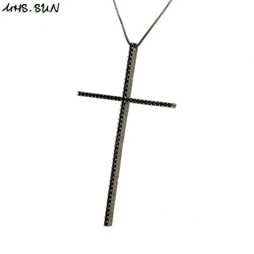 MHS.SUN CZ Zircon Big Cross Pendant Necklace For Men Women Gift Hip Hop Gold/Silver/Black Chain Necklace Religion Jewelry 1PC - Окраска металла: 9