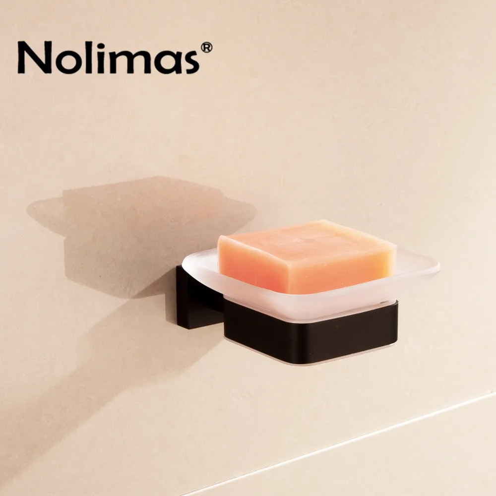 Black Bathroom Soap Dish Stainless Steel With Glass Modern Matte Round