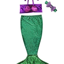 Детский комплект бикини с бантом и хвостом русалки для маленьких девочек, купальник, купальный костюм, костюм из 3 предметов, одежда для детей