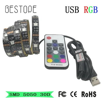 

USB LED Strip 5050 RGB led light 30D/M LED tape light TV Background Lighting Kit Cuttable with 17Key RF Controller,1M/2M Set