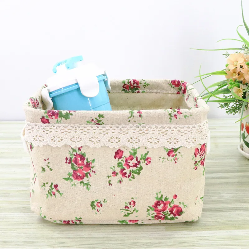

Cotton Linen Desktop Storage Basket Sundries Storage Box Lace Table Decor Storage Basket Vase Space-Saving Storage Bags Pockets