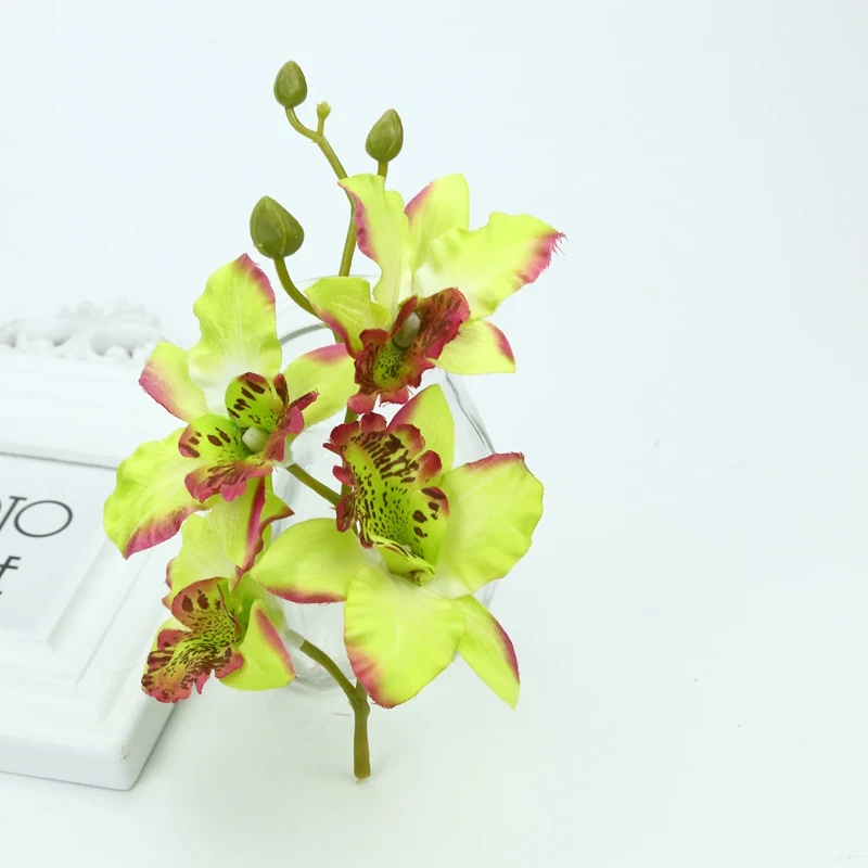 Шелковая бабочка ваза с искусственной орхидеей дисплей Искусственные цветы год Рождество Декор для дома Свадебные аксессуары оформление - Цвет: green