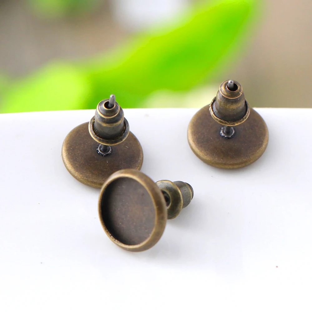 30pcs/lot 8mm Antique Bronze Copper Brass Ear Studs Earring Base Settings Cabochon Cameo Fashion