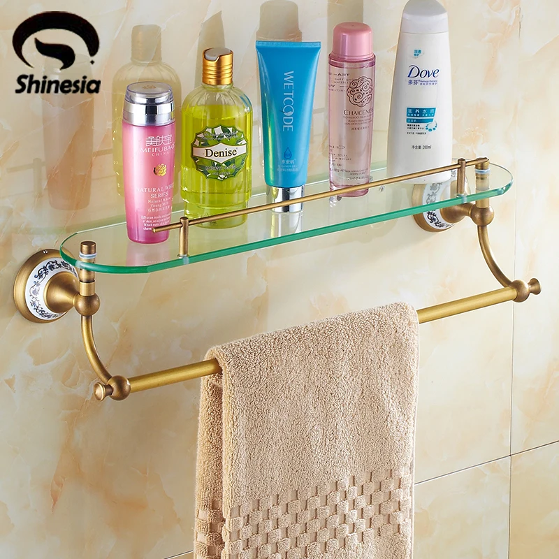 Antique Brass Bathroom Dressing Table Cosmetic Holder with Towel Bar