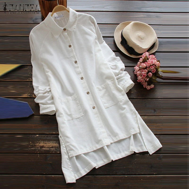 

Elegant Autumn Irregular Tops Womens Blouse 2019 ZANZEA Casual Lapel Button Down Long Shirts Female Work Blusas Plus Size Tunic
