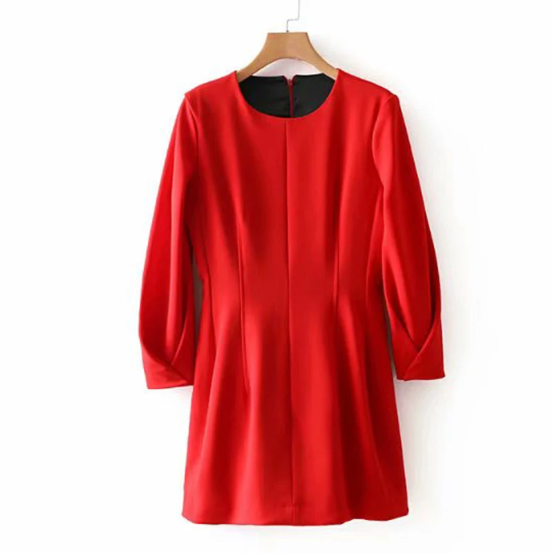 Women's Clothing Dress 2019 Slim-Fit Waist Round Neck Cropped Sleeve Red Dress Ms Summer Street Sexy Temperament Clothing
