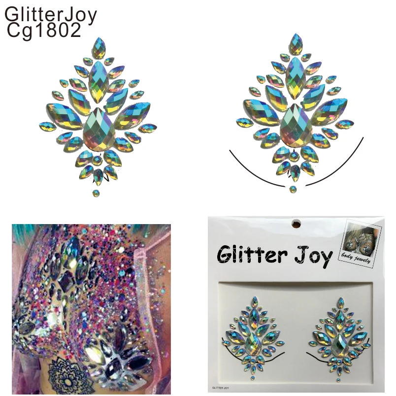 CG1802 1Pc Big Classic Festival Breast Bling Gem Cluster Self Adhesive