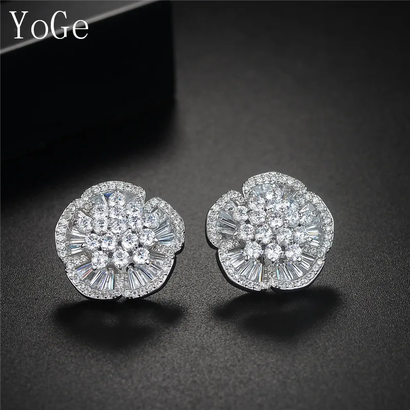 YoGe модные новые стильные AAA CZ серьги-гвоздики в форме цветка, Свадебные/вечерние ювелирные изделия для женских аксессуаров, E3995