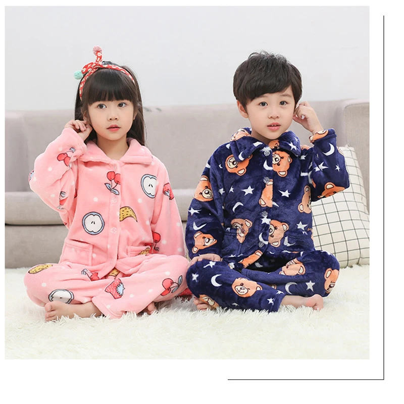 Детские пижамы для девочек флисовый Зимний толстый теплый пижамный комплект для мальчиков, комплект из 2 предметов, Детская домашняя одежда, одежда для сна для детей 8, 9, 10, 12 лет