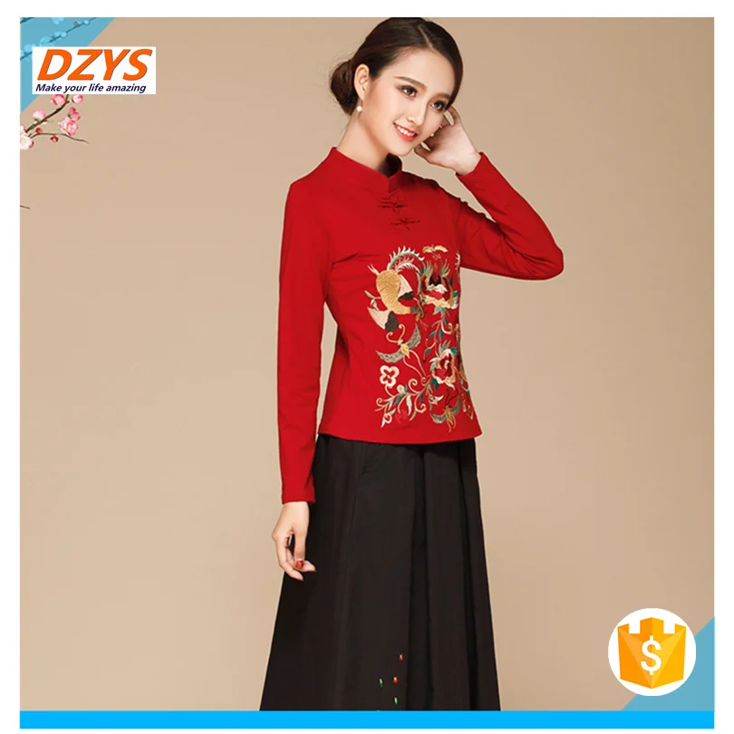 Women's spring and summer new long-sleeved t-shirt embroidered plate buckle clothes07
