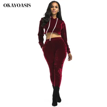 

2 Piece Velvet Jumpsuit Women Two Piece Outfits 2017 Winter Jumpsuit Romper Long Sleeve Sweatshirt Top Pants Set Suits Bodysuit