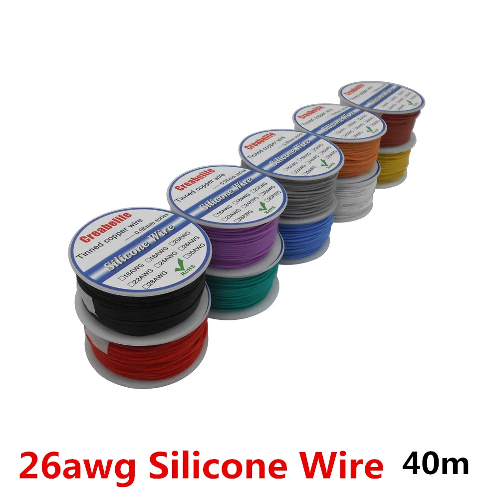 Гибкий силиконовый провод 40 м 26 AWG RC кабель OD 1 5 мм линия с 10 цветами на выбор