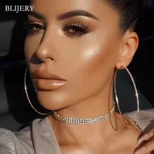 BLIJERY модные стразы серьги в виде больших кругов большие серьги-кольца серебряный цвет кристалл круглые серьги-кольца для женщин ювелирные изделия