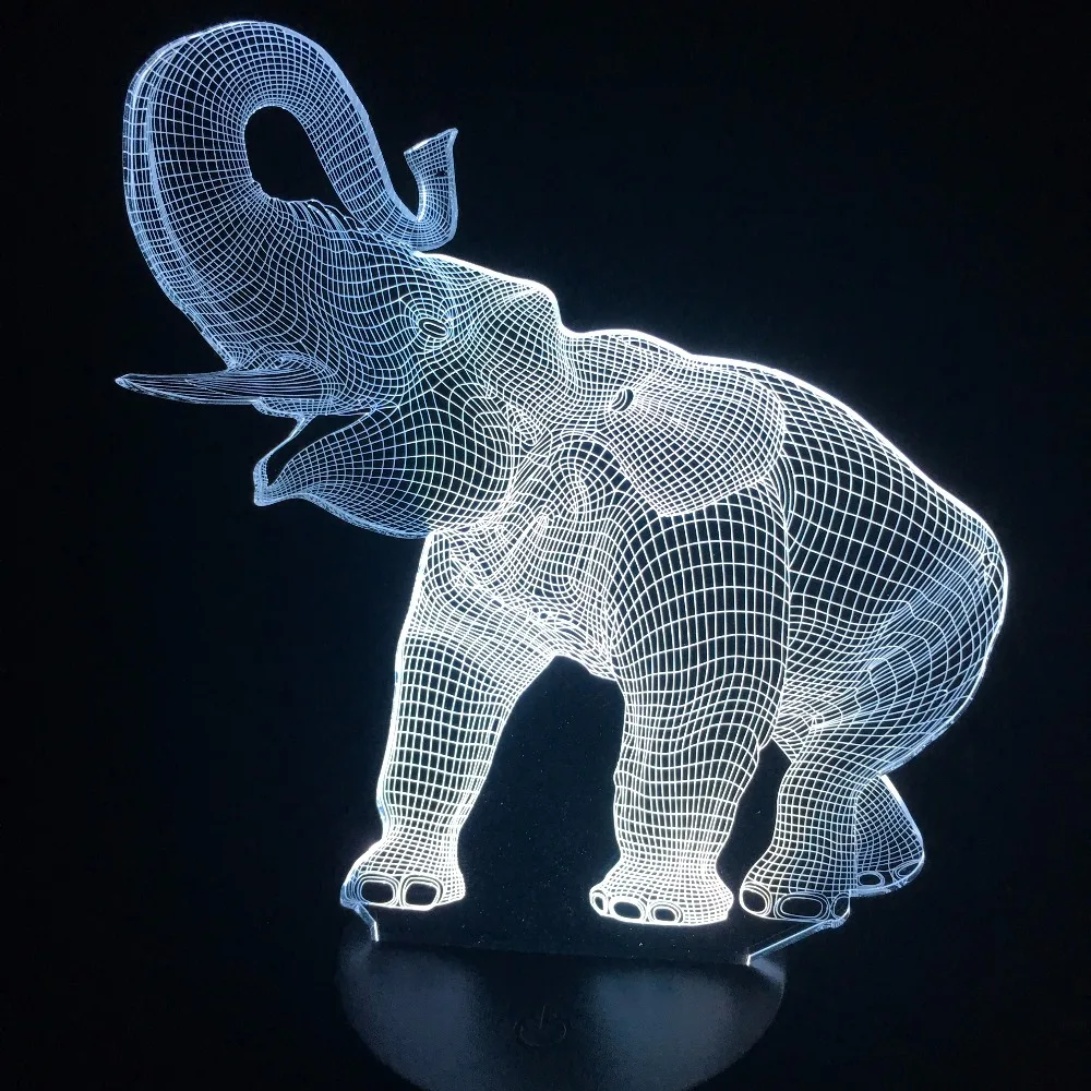 С принтом в виде слона для 3D Иллюзия светодиодный настольная лампа ночник с животное, в форма слона сенсорный 7 цветов эффект изменения дети хобби лампа