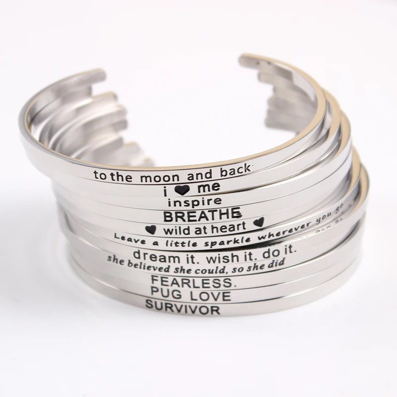2017 New Style Stainless Steel Engraved Positive Inspirational Quote 2017 New Style Stainless Steel Engraved Positive Inspirational Quote Cuff Bracelet Mantra Bangle For Women Gift Silver In Bangles From Jewelry