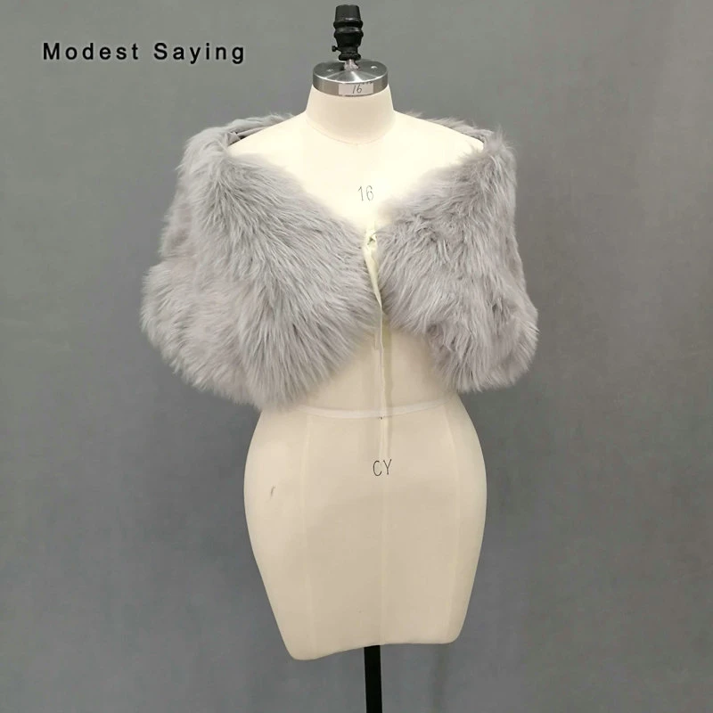 Foto Real Decent chales de piel sintética para boda, chales de novia, estolas de piel, prendas vestir cálidas, de boda, color plateado, invierno, 2019|Chaquetas boda/Envolvente| - AliExpress