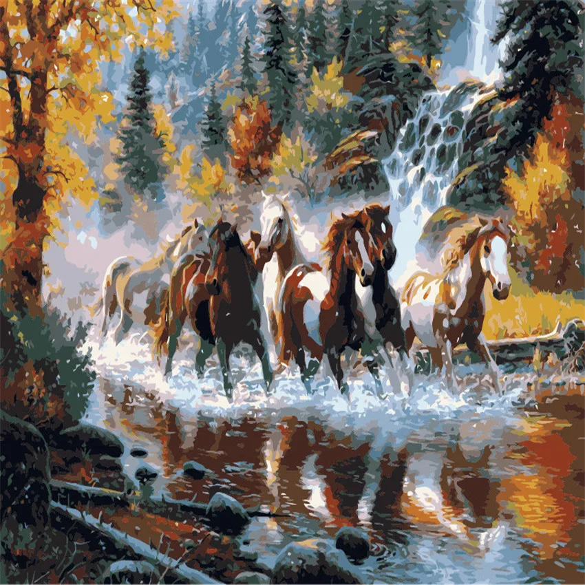 Horses Painting By Numbers DIY Handpainted Wall Pictures New Year Gift ...
