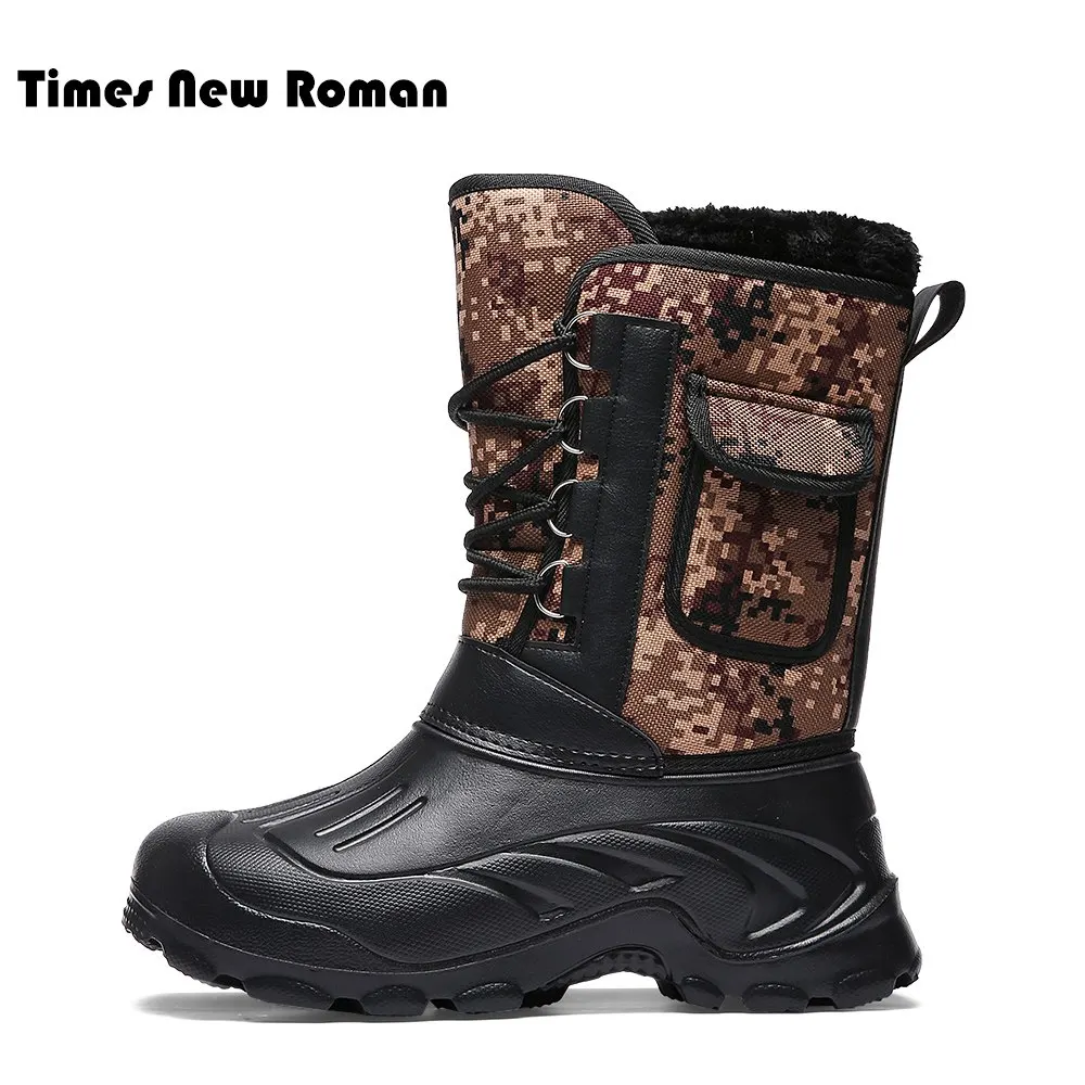 

Times New Roman Men Boots Camouflage snow boots for men thick plush waterproof Lace Up winter shoes Plus size 40-46