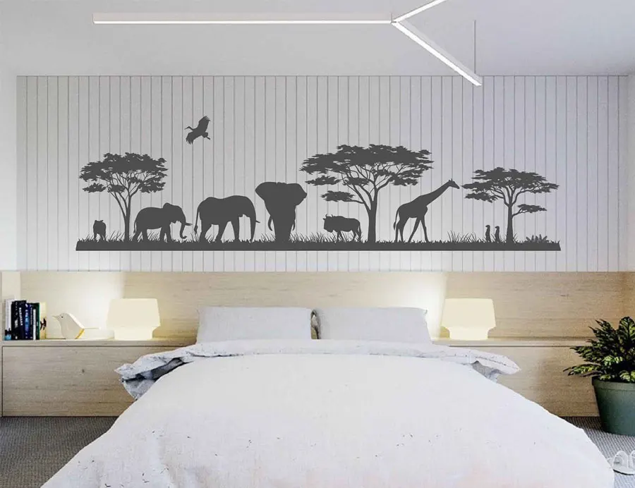 

Wild Animals Landscape Vinyl Wall Decal Safari Bedroom Decor African Animals Wall Decal Africa Nature Sunset Wall Decor 3115