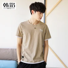 

Han Lu 2018 summer round collar men's T-shirt slim style, short sleeved, fun, printed casual men's wear.