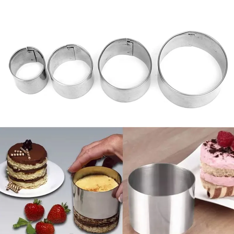 

4Pcs/Set Stainless Steel Cookie Cake Cutter Mold Decorating Tool Set Round Circle Kitchen Dining Bar Bakeware Cake Tools