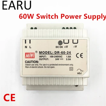 

1Pc Din Rail Switch Power Supply 60W 24V 2.5A Output AC DC Converter DR-60-24 Good Quality OEM Voltage Transformer Adapter