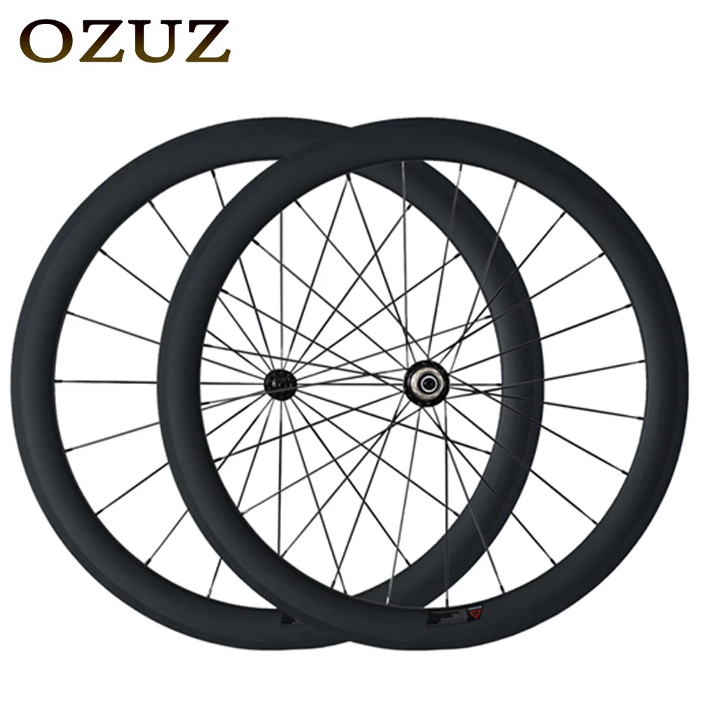 

Free Custom OZUZ Super light Carbon Fiber Road Wheels 50mm Clincher Tubular 3K Matte/3K Glossy 700C Wheelset Powerway R13 Hub