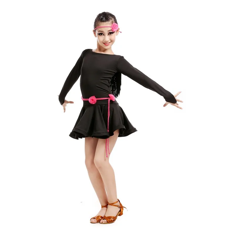 Новый взрослый ребенок Костюмы для латиноамериканских танцев Танцевальный костюм спандекс с длинными рукавами латинские танцы платье для