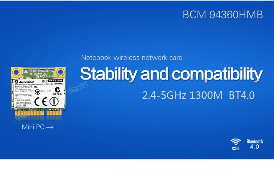 Двухдиапазонная беспроводная Wifi карта 1300 Мбит/с Broadcom BCM94360HMB Mini PCI Express 802.11ac Bluetooth 4.0AW-CB160H 3x MHF4 антенны