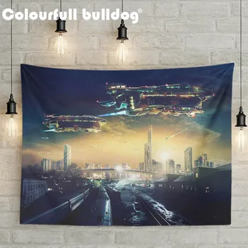 

Prosperous City Landscape Wall Hanging Tapestry Hot Air Balloon Lavender Garden Tapestries Cartoon Rocket Space Alien Beach Mats