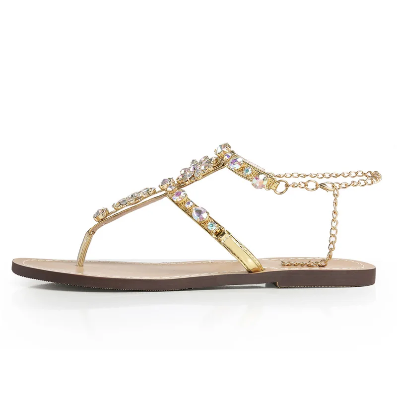 New Chain Crystal flat women Sandals gladiator Sexy Rome flip flops slippers fashion ladies summer shoes plush size NBT1000 5