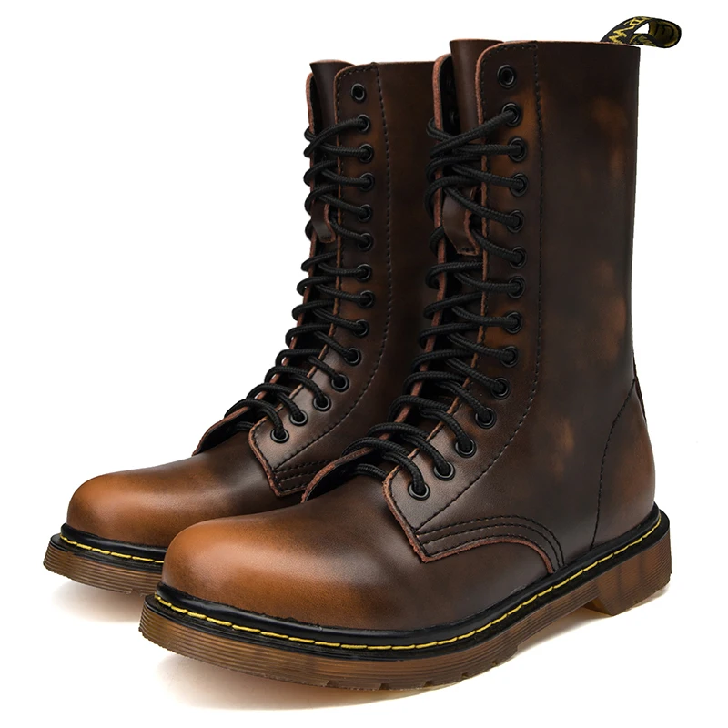  Unisex Big Size 47 Cowhide Leather Military Boots Men High Top Winter Warm Waterproof Ankle Desert 