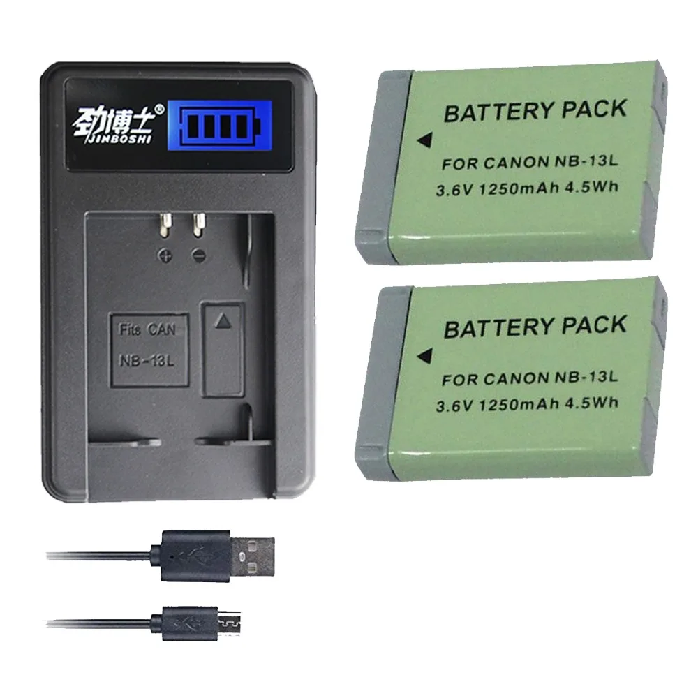 

2Pcs 1250mAh NB-13L NB13L NB 13L Batteries + USB single Charger for Canon PowerShot G1 X Mark III, G5 X G5X G7 X Mark II SX720 H