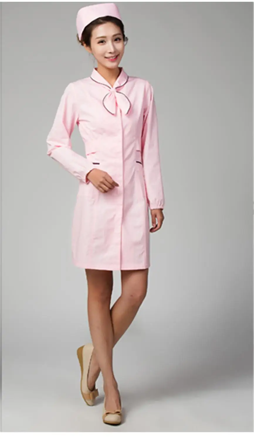 Униформа медсестры больничное лабораторное пальто скрабы для женщин с коротким/длинным рукавом медицинское платье uniformes clinicos медицинская одежда - Цвет: Long sleeve pink