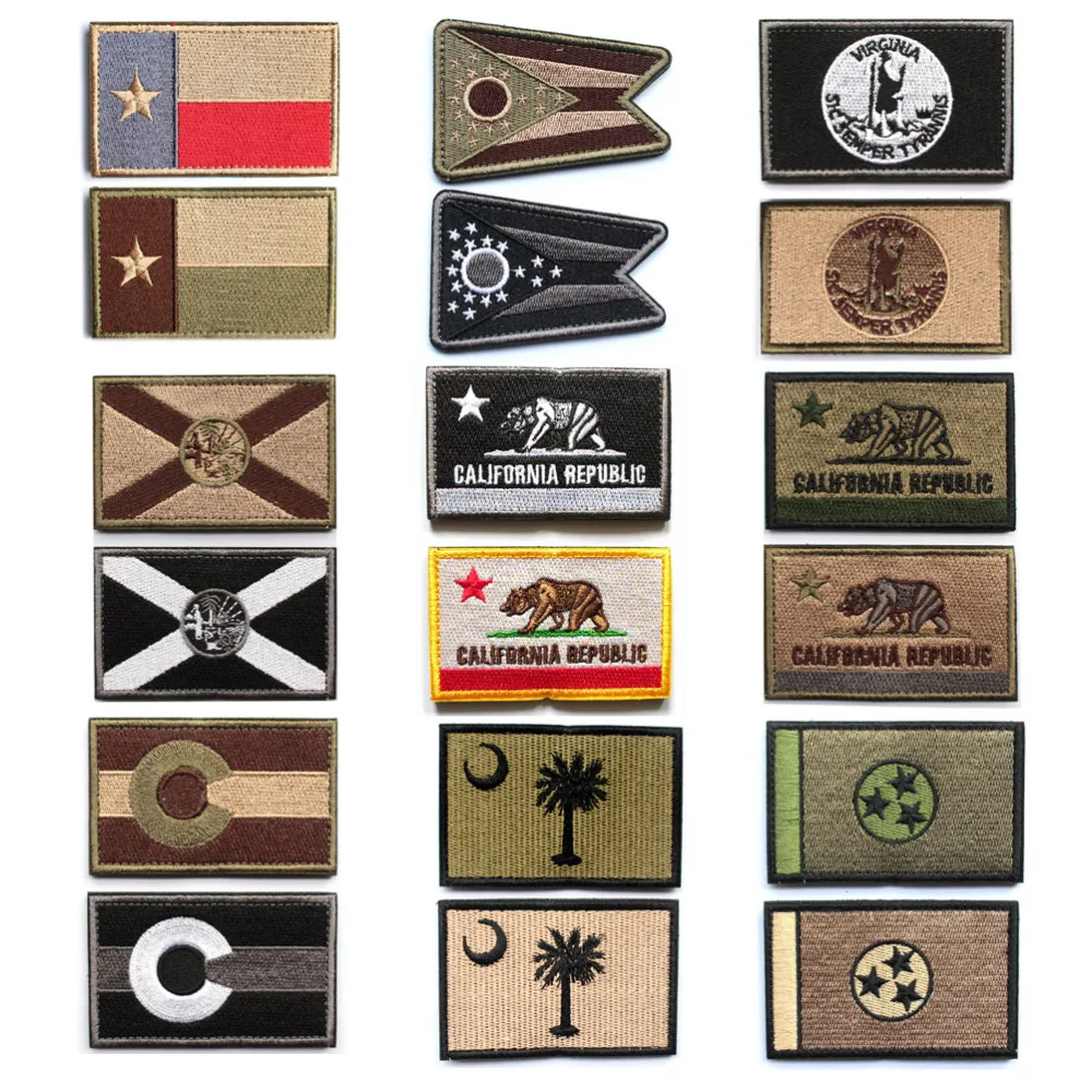 

USA State Flag patches Texas Ohio Virginia Florida California Colorado Tennessee Embroidered Military Patch for Clothes