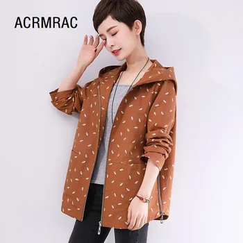 

ACRMRAC Women jacket Slim spring autumn Coats printing Hooded Long sleeve jacket Women YYMD-8850