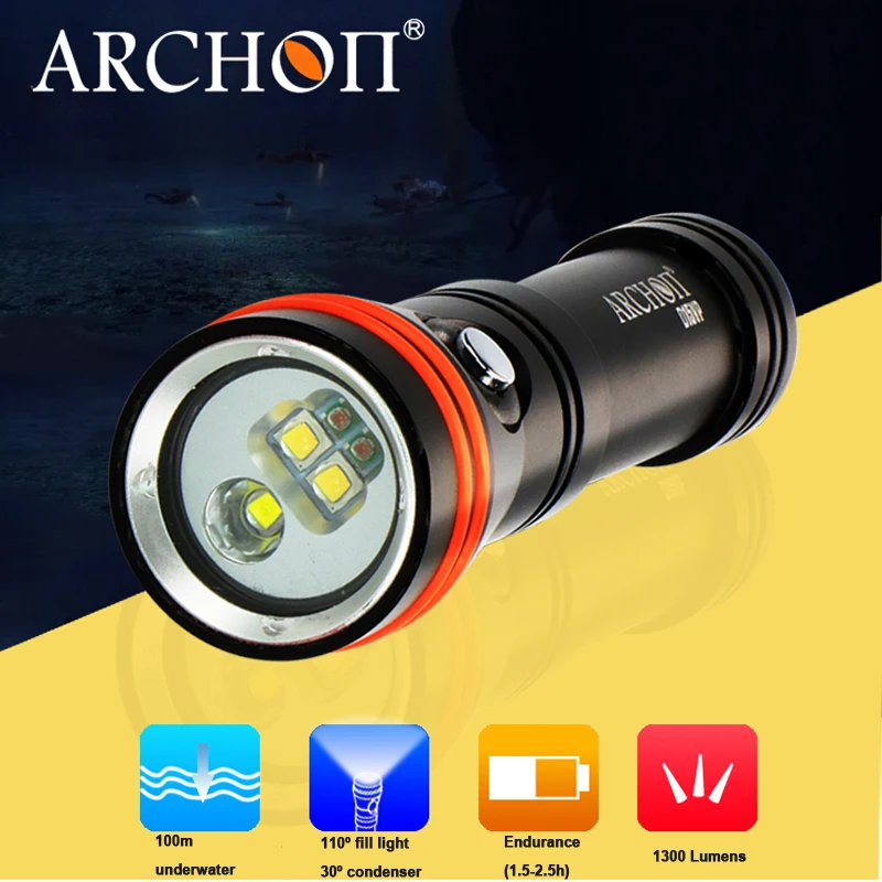 ARCHON D15VP 100M Underwater Diving Flashlight Video Spot Light White