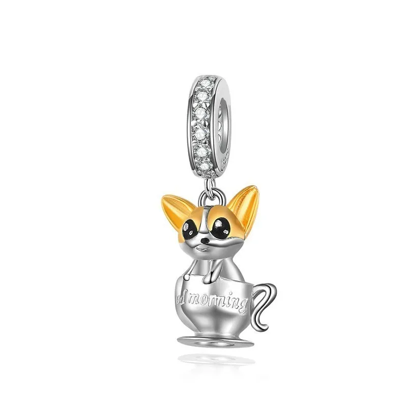 

Silver Pet Dog Pendant Charm for Bracelet 925 Sterling Silver Original Cup Puppy Charms Women Brand Jewelry SCC1214