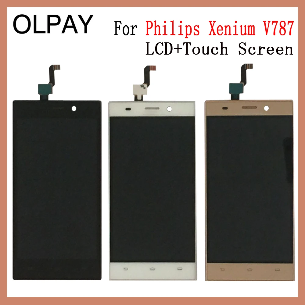 

OLPAY 5.0'' New Original For Philips Xenium V787 V 787 CellPhone LCD Display + Touch Screen Digitizer Assembly Replacement Glass